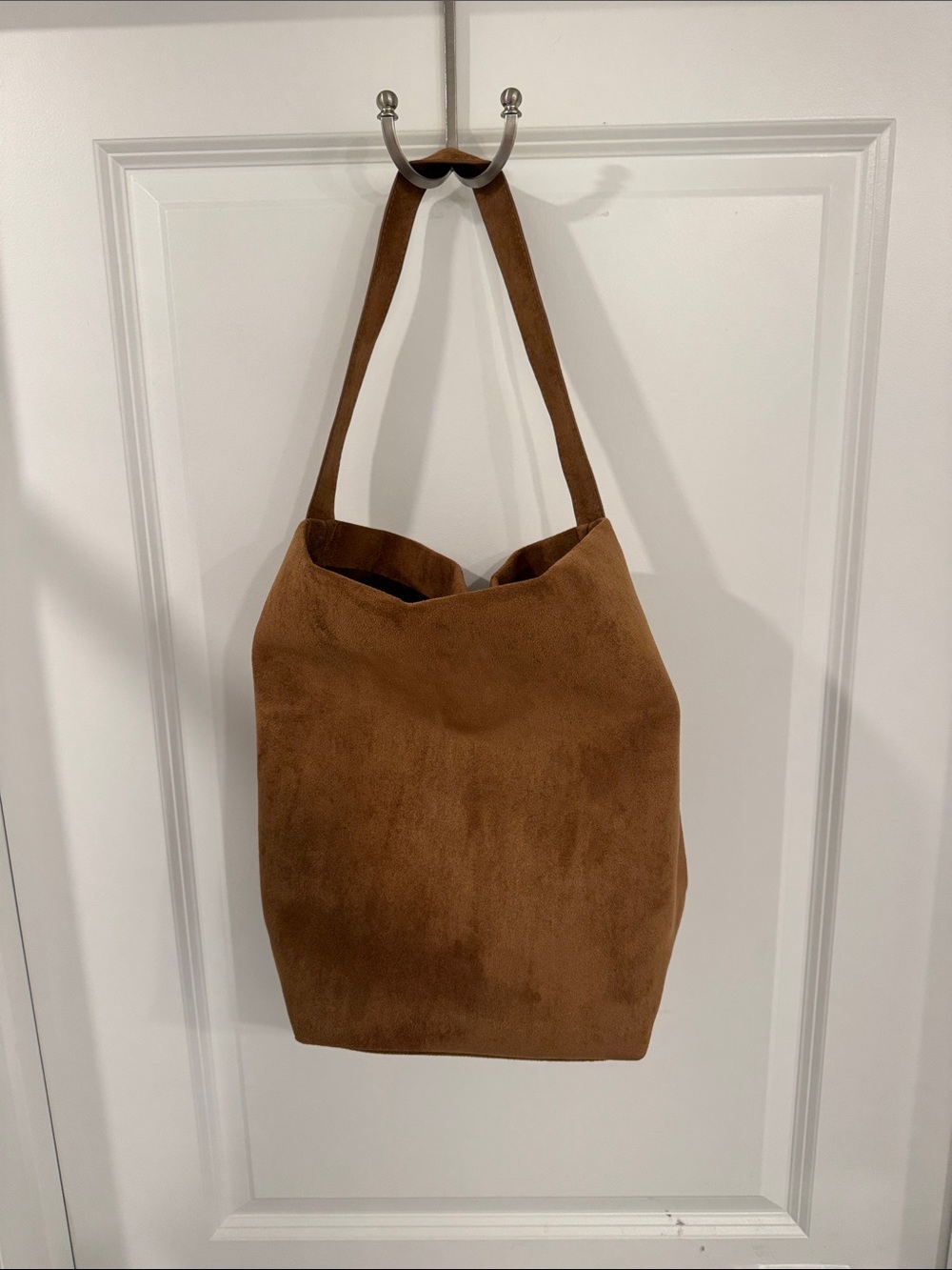 Faux Suede Tote Bag in Brown - Unbranded